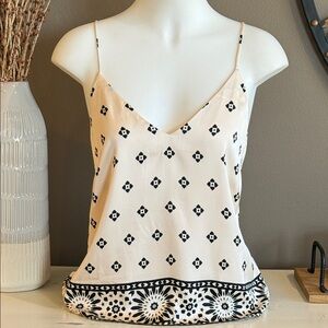 H&M Cream & Black Print Camisole Top Size Medium
